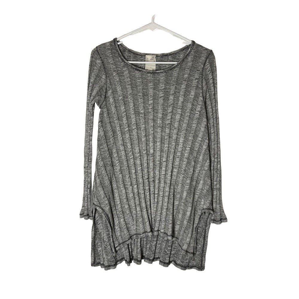Blu Pepper Womens Small Grey Ribbed Knit Long Sleeve Tunic Top Side Slit Swing